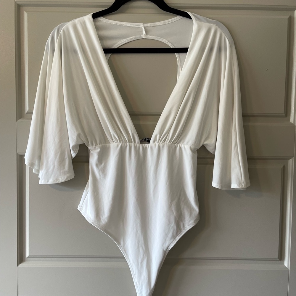 White open back top with deep v neck stretchy